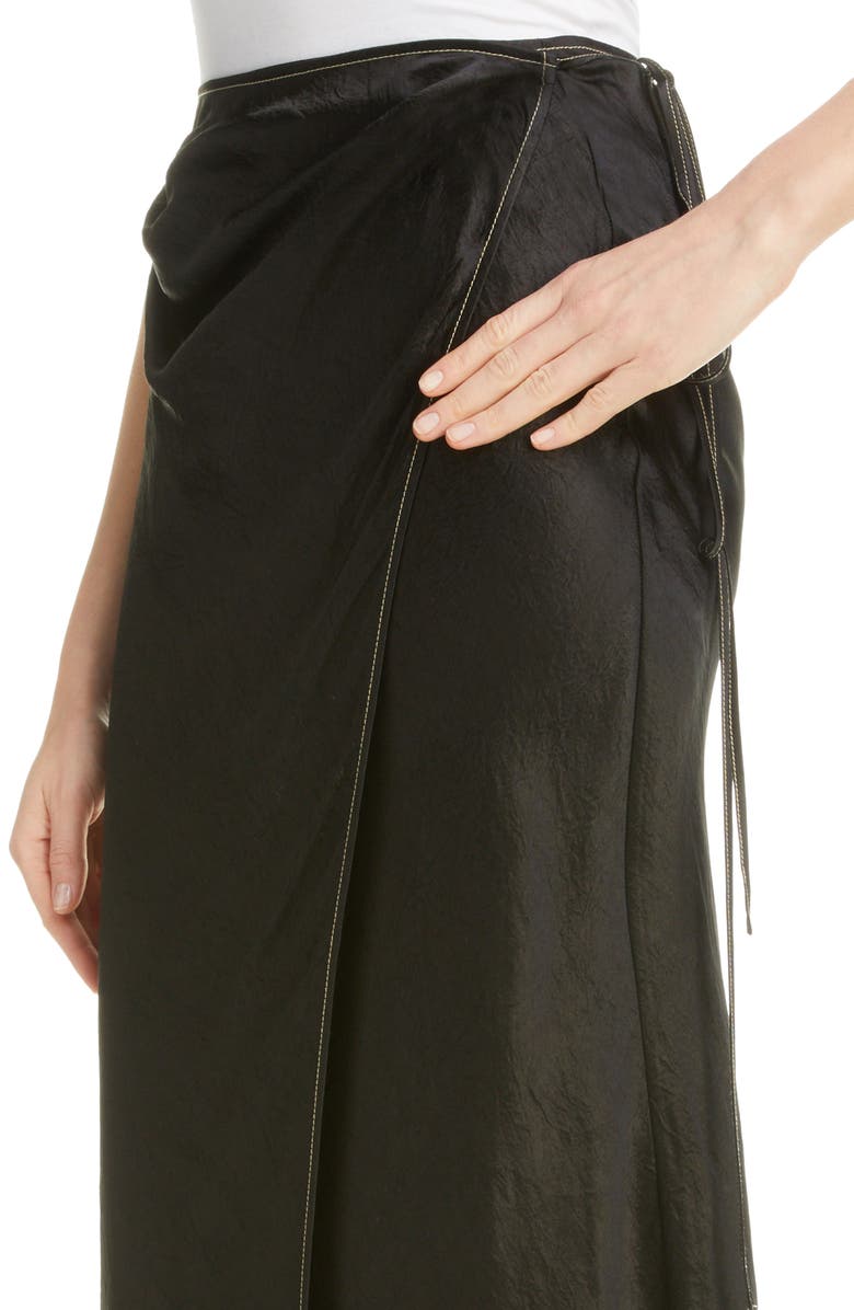 Acne Studios Iala Topstitch Satin Wrap Skirt, Alternate, color,