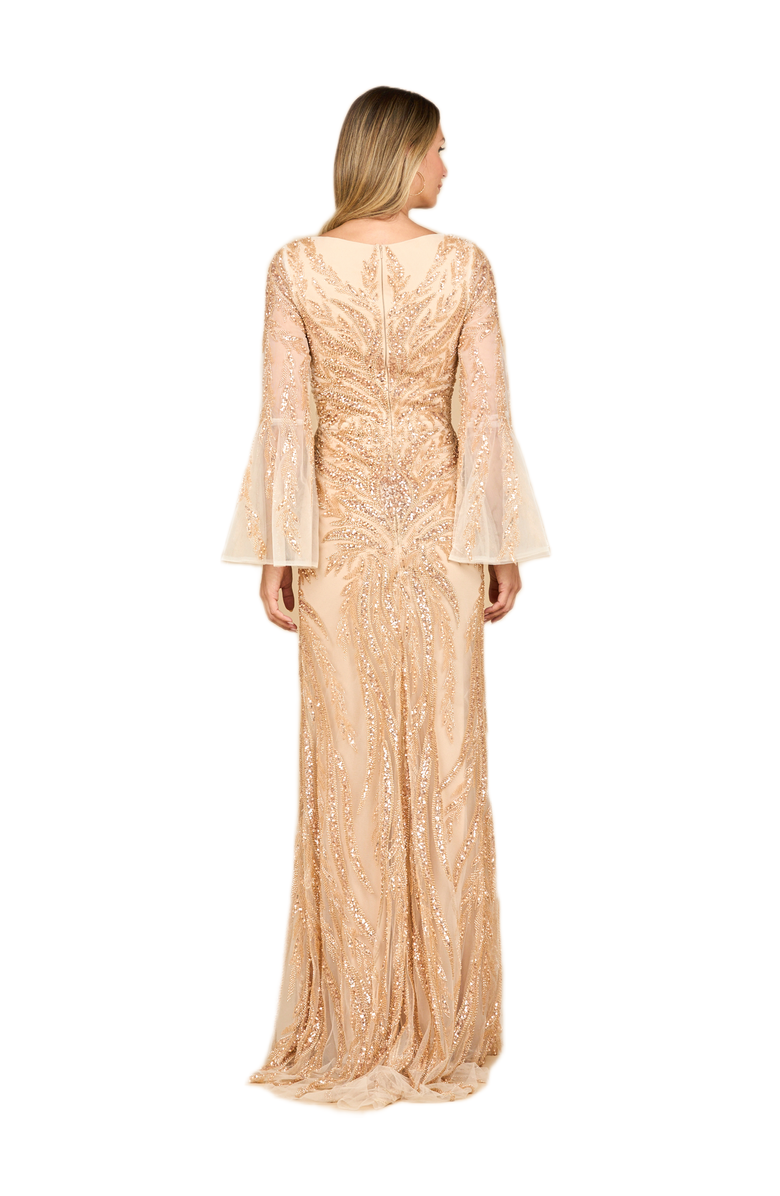 LARA New York High Neck Beaded Dress with Bell Sleeves, Alternate, color, Champagne