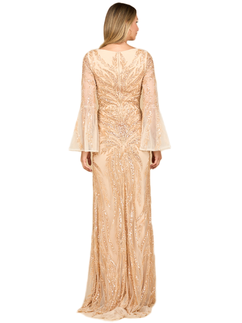 Lara New York High Neck Beaded Dress With Bell Sleeves In Gold