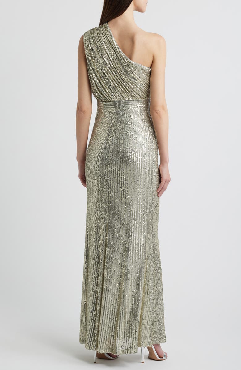 Vince Camuto Sequin One-Shoulder Sheath Gown, Alternate, color, Pewter