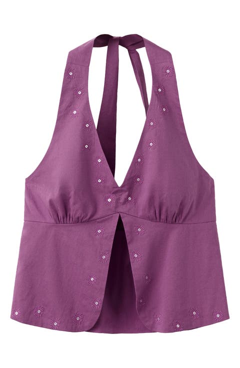 Embroidered Halter Top