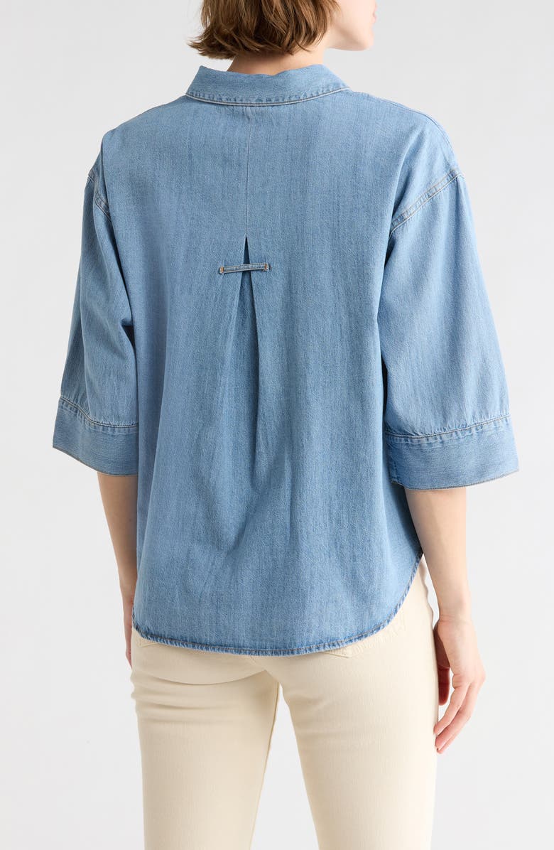 beachlunchlounge Kindell Cotton Denim Button-Up Shirt, Alternate, color, Light Wash