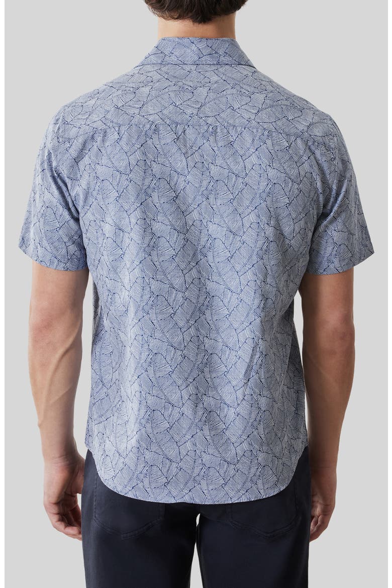 Kazuki Leaf Print Short Sleeve Cotton Button-Up Shirt, Alternate, color, DARK CASPIAN