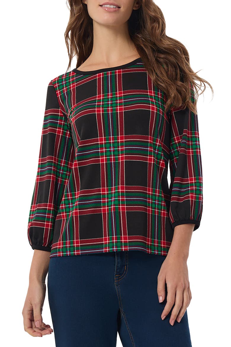 Plaid Crepe Top, Main, color, DEEP ROUGE MULTI