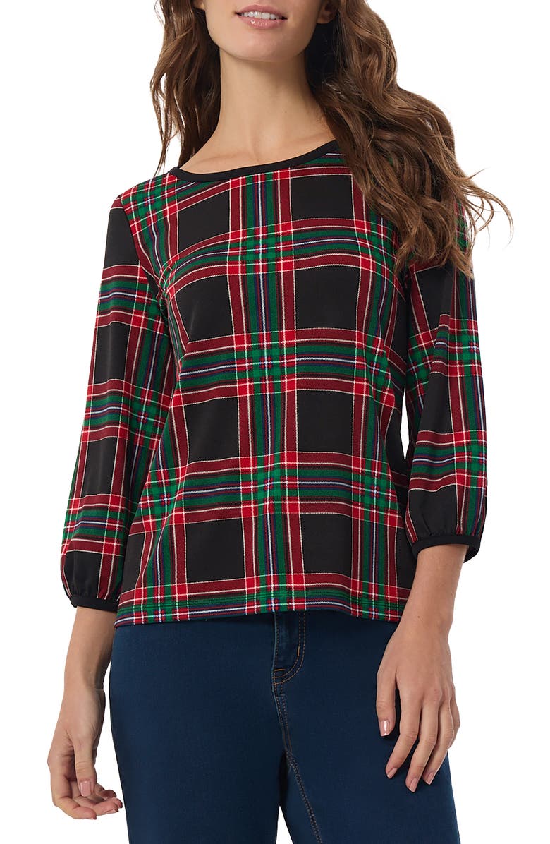 Jones New York Plaid Crepe Top, Main, color,