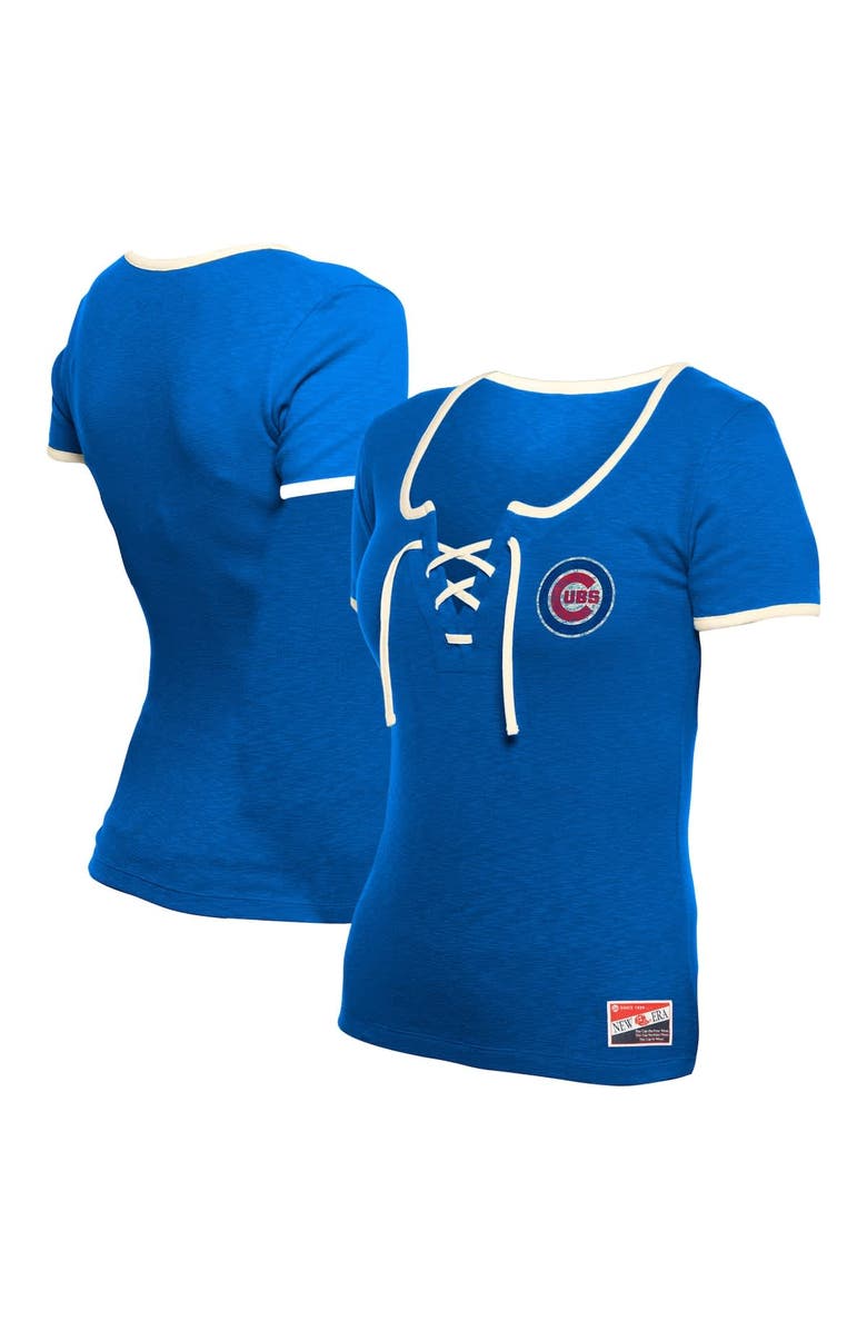 New Era Women's New Era Royal Chicago Cubs Throwback Lace Up T-Shirt, Alternate, color, 