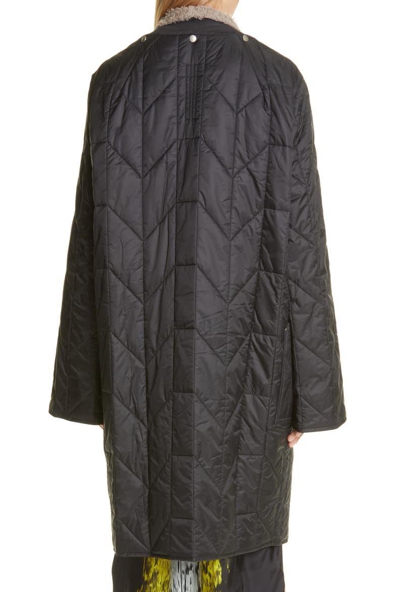 Quilted Coat with Removable Leather & Genuine Shearling Trim, Alternate, color, BLACK/ DIRT