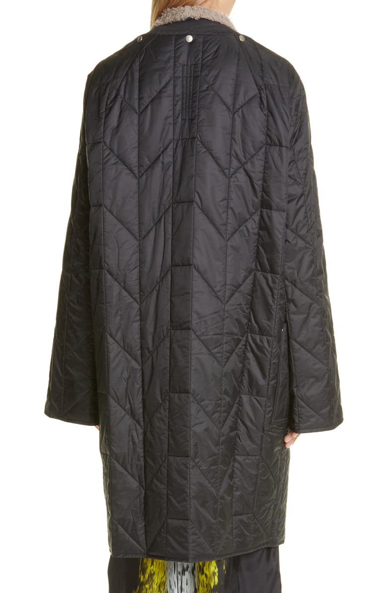 Rick Owens Quilted Coat with Removable Leather & Genuine Shearling Trim, Alternate, color,