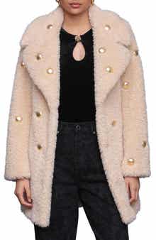 Avec Les Filles Stud Detail Faux Fur Coat