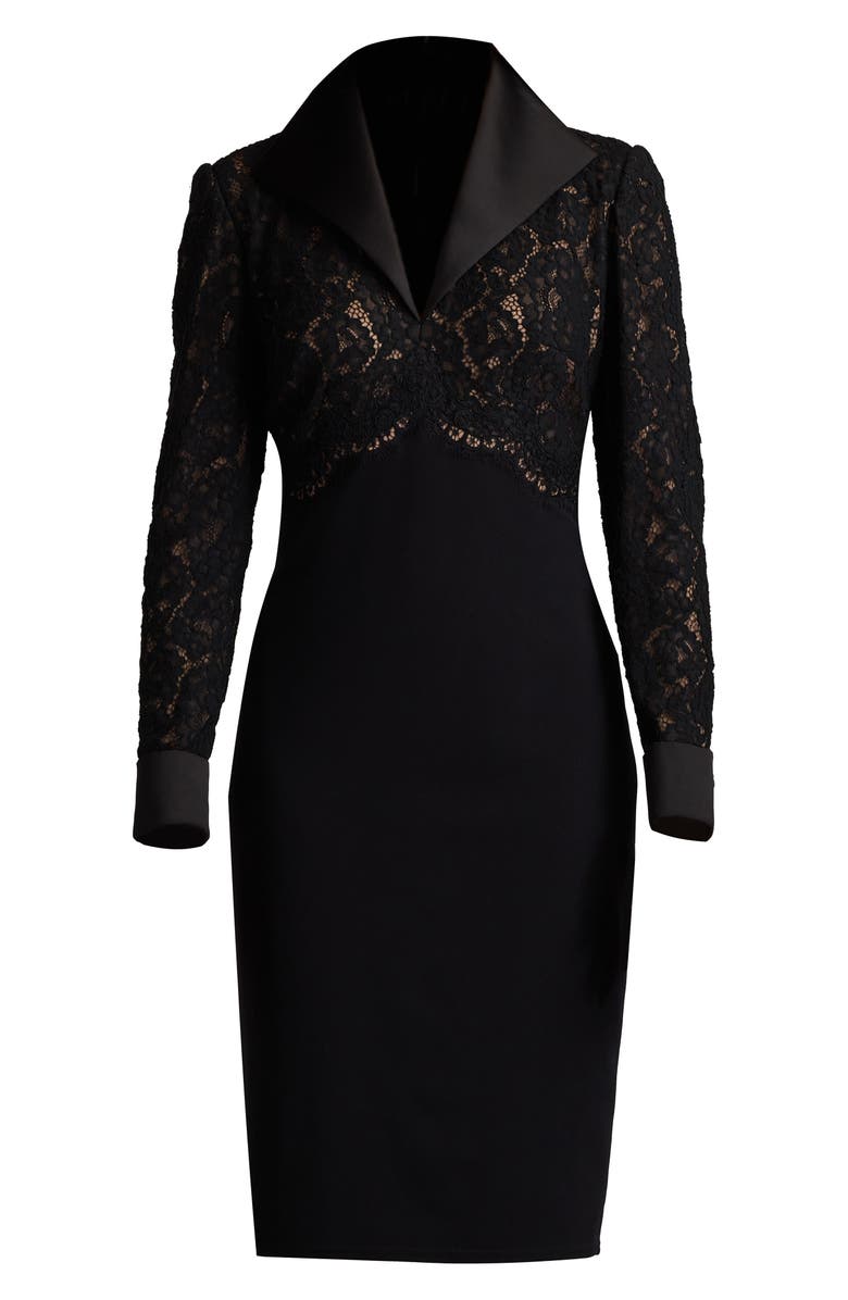 Tadashi Shoji Long Sleeve Lace & Crepe Dress, Alternate, color, Black/ Nude