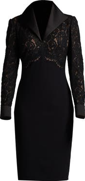 Tadashi Shoji Long Sleeve Lace & Crepe Dress