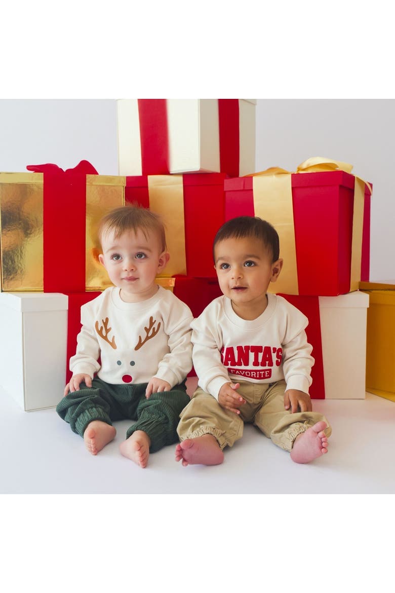 Santa's Favorite Puff Ink Christmas Long Sleeve Romper, Alternate, color, Natural