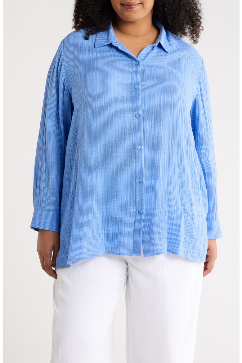 Stripe Organic Cotton Button-Up Shirt, Main, color, CORNFLOWER