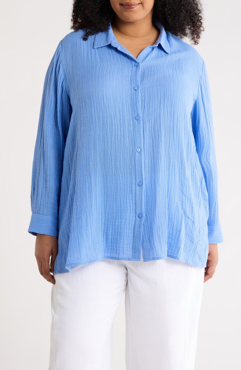 Eileen Fisher Stripe Organic Cotton Button-Up Shirt, Main, color, Cornflower