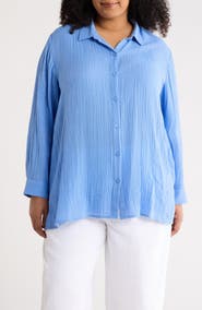 Eileen Fisher Stripe Organic Cotton Button-Up Shirt