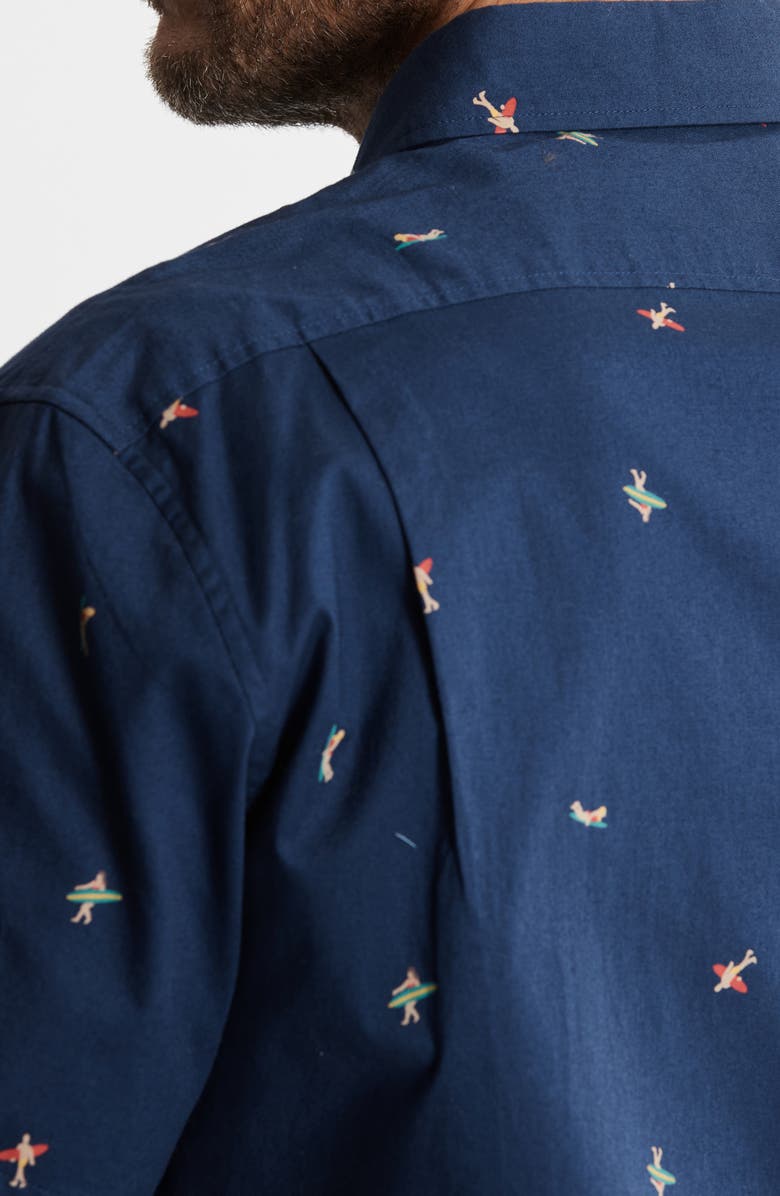 JACHS Bay Stretch Oxford Short Sleeve Shirt, Alternate, color, Navy Surfer Print