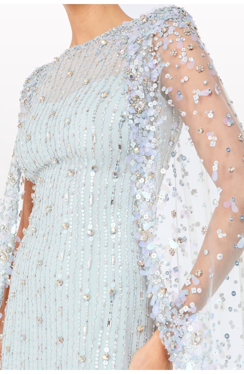 Jenny Packham Blaize Embellished Cape Maxi Dress, Alternate, color, Porcelain