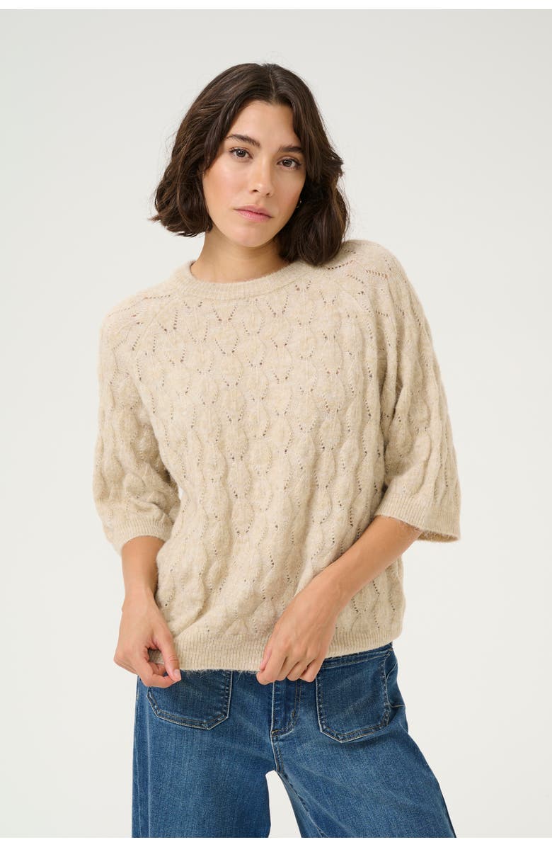 Kaffe Malene Half Sleeve Round Neck Pullover, Main, color, Feather Gray Melange