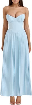 HOUSE OF CB Marcella Strapless Pleated Georgette Gown