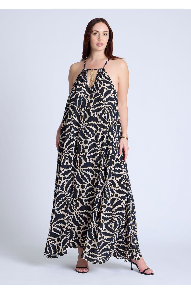 ELOQUII Hardware Detail Trapeze Maxi Dress, Alternate, color, Crinkle Cut Fauna