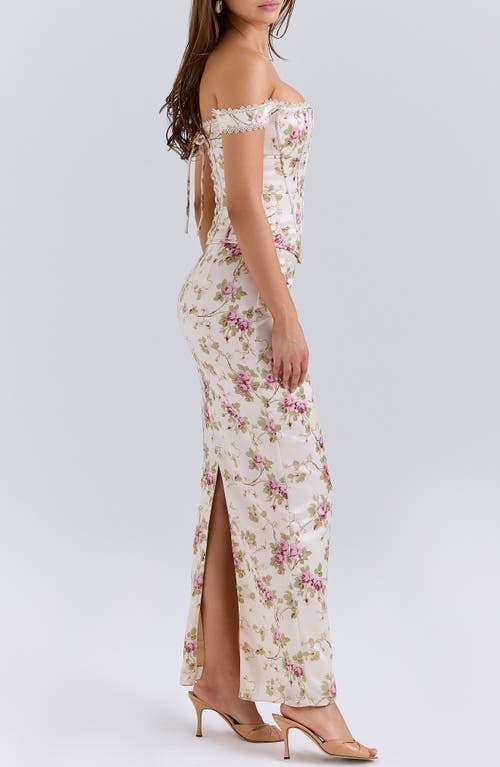 House Of Cb Womens Vintage Cream Print Isis Corseted Satin Maxi Dress In Neutral