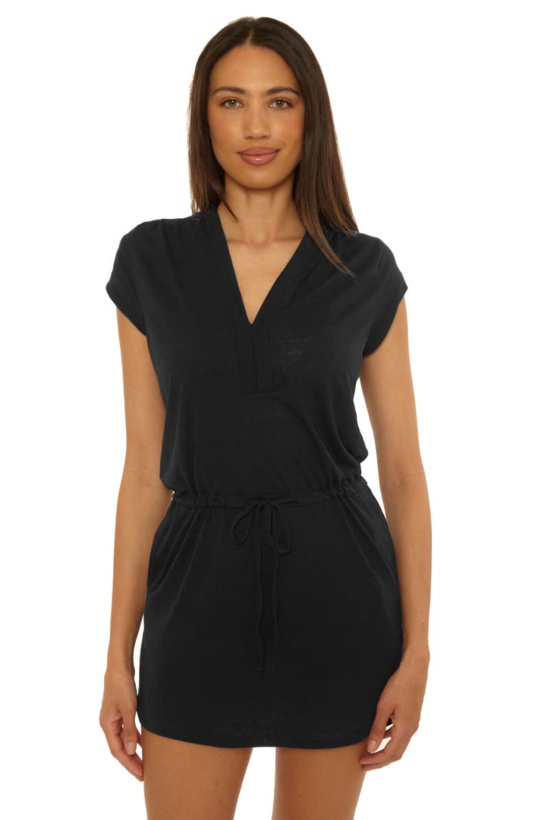 Becca Beach Date Hooded Cover-Up Dress, Alternate, color, Black