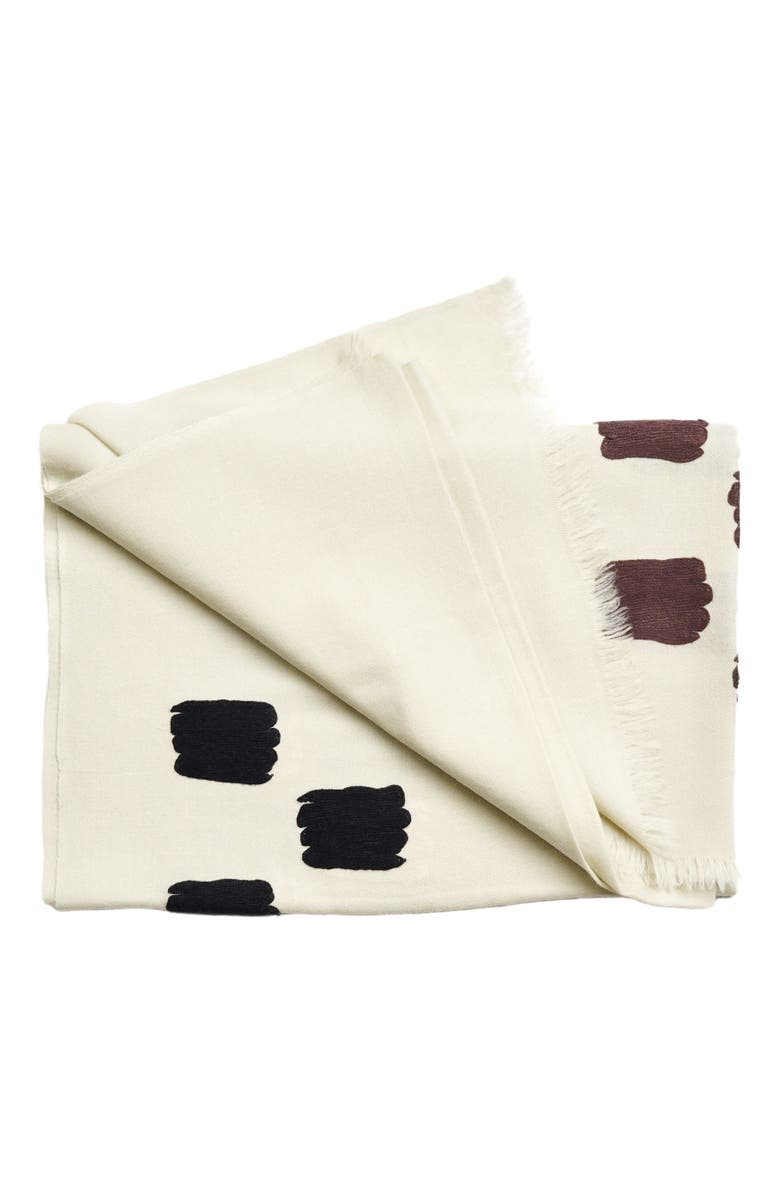 Studio Variously Dahlia Hand Embroidered Hand Woven Scarf, Main, color, Off White