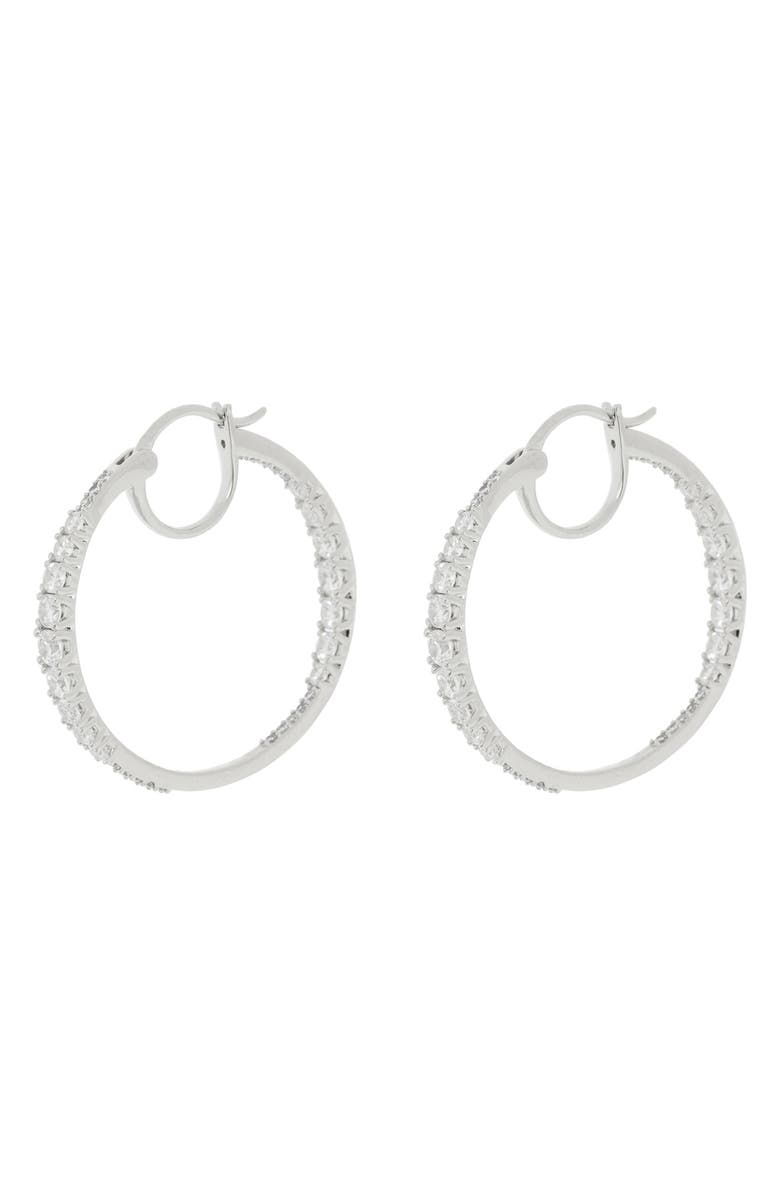 Nadri Liz Cubic Zirconia Inside Out Hoop Earrings, Main, color, Rhodium