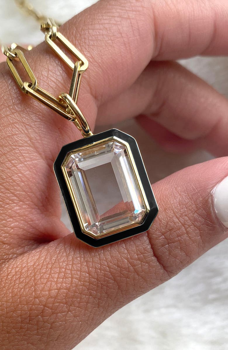 GOSHWARA Queen Emerald Cut Rock Crystal Pendant Necklace, Alternate, color, Clear / Black