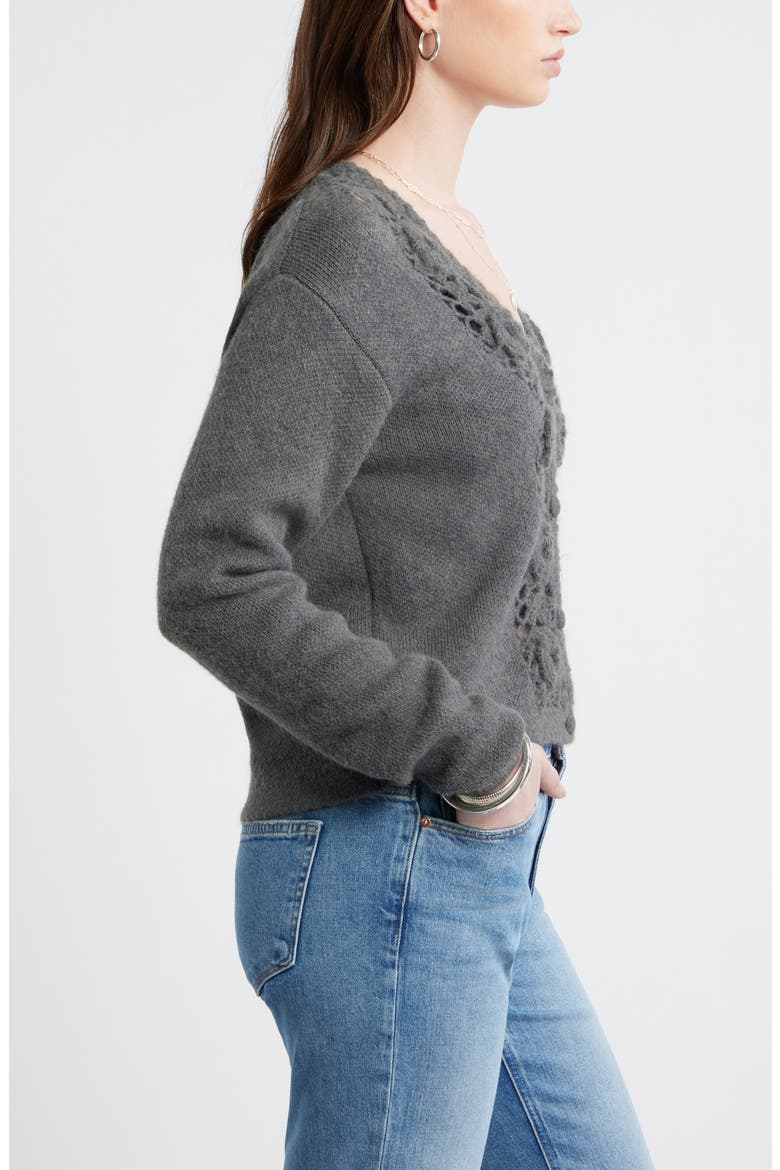 Floral Trim Cardigan, Alternate, color, GREY MED CHAR HTHR