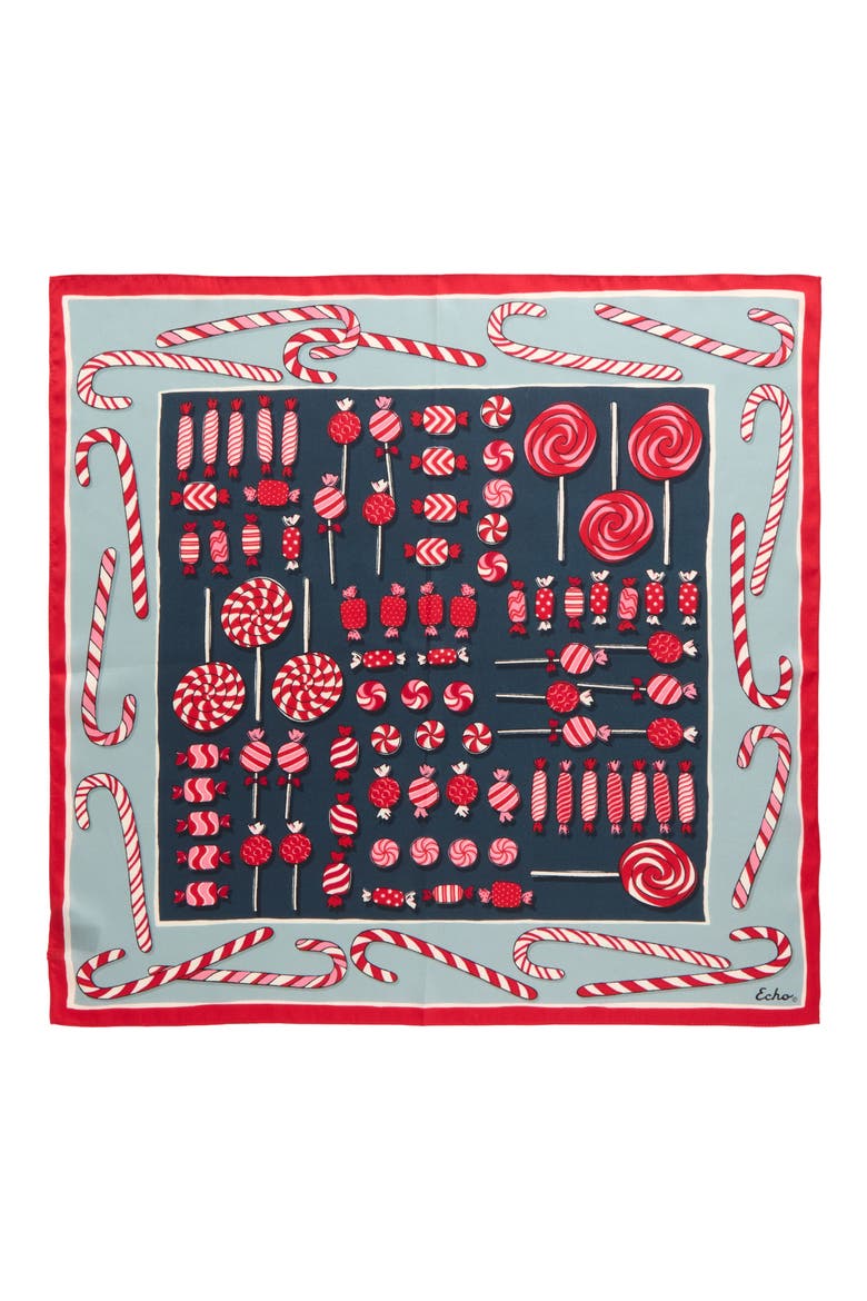 Christmas Candy Silk Bandana Scarf, Alternate, color, NAVY