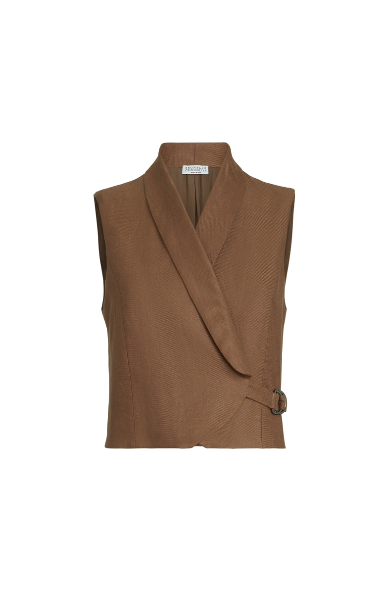 Brunello Cucinelli Linen diagonal vest, Alternate, color, Mou
