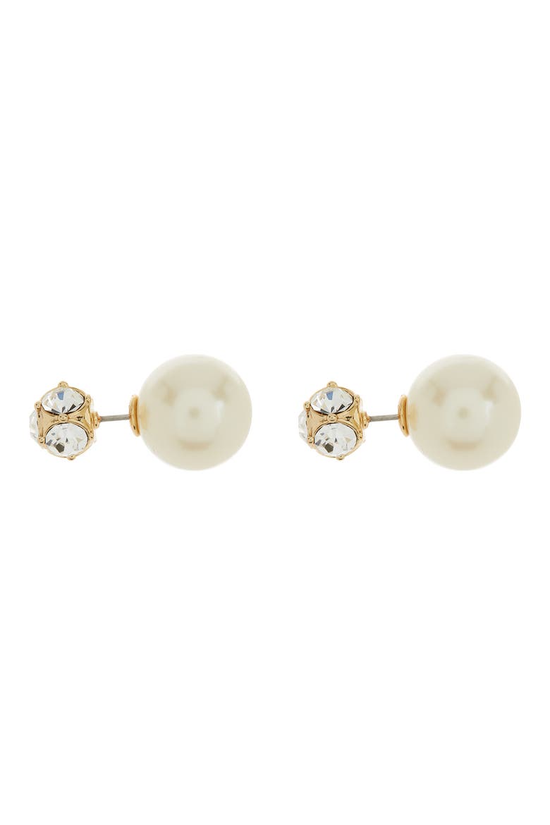 crystal ball & imitation pearl reversible stud earrings, Main, color, MULTI