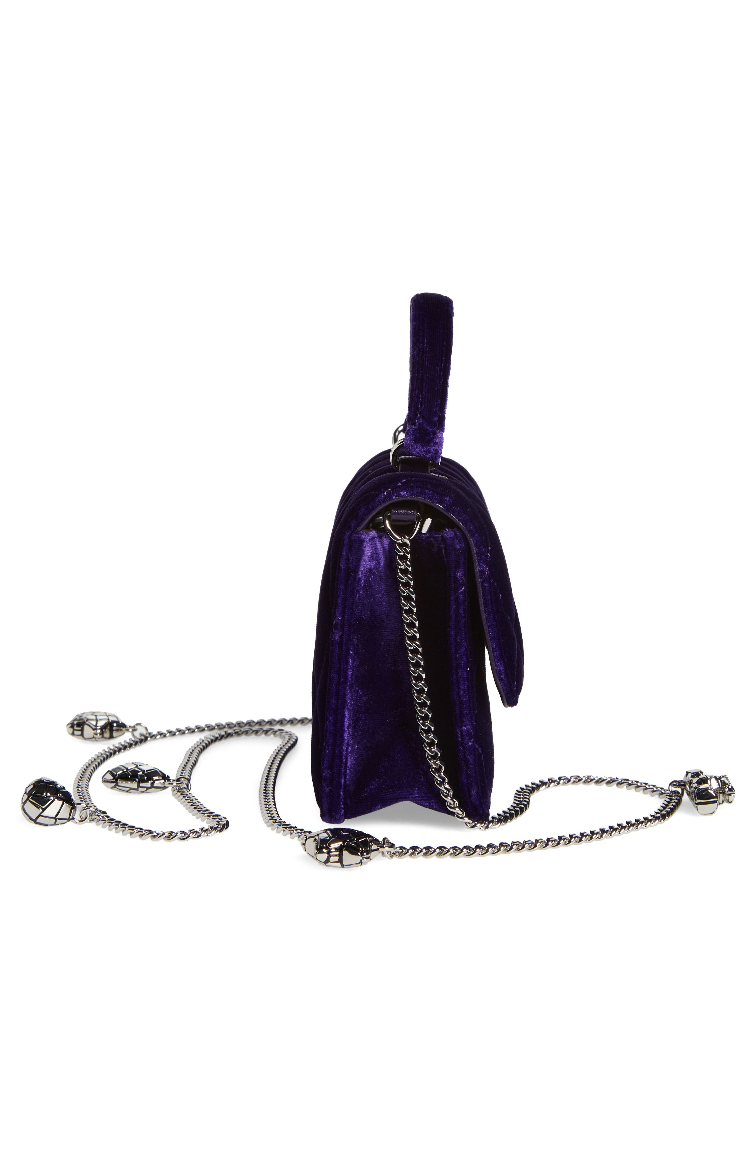 Kira Chevron Velvet Mini Top Handle Chain Wallet, Alternate, color, DEEP CHAROITE