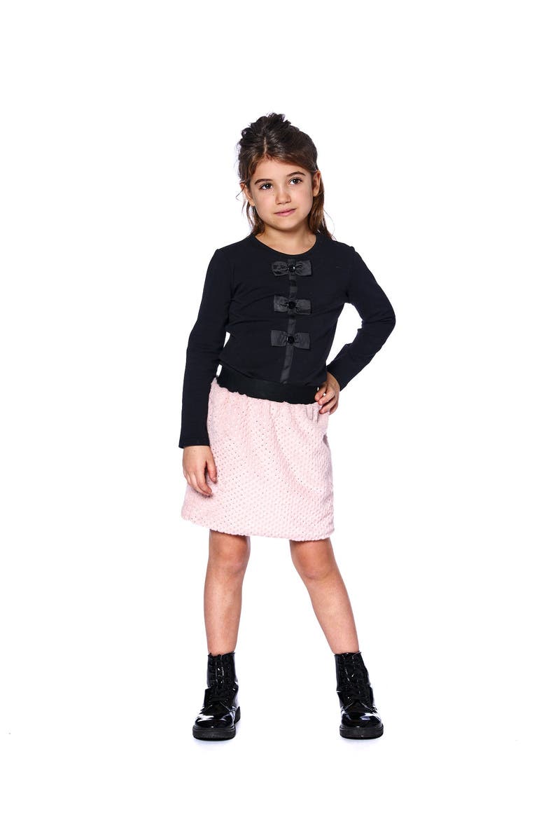 Deux par Deux Long Sleeve Organic Cotton Jersey Bow Tee, Main, color, Black