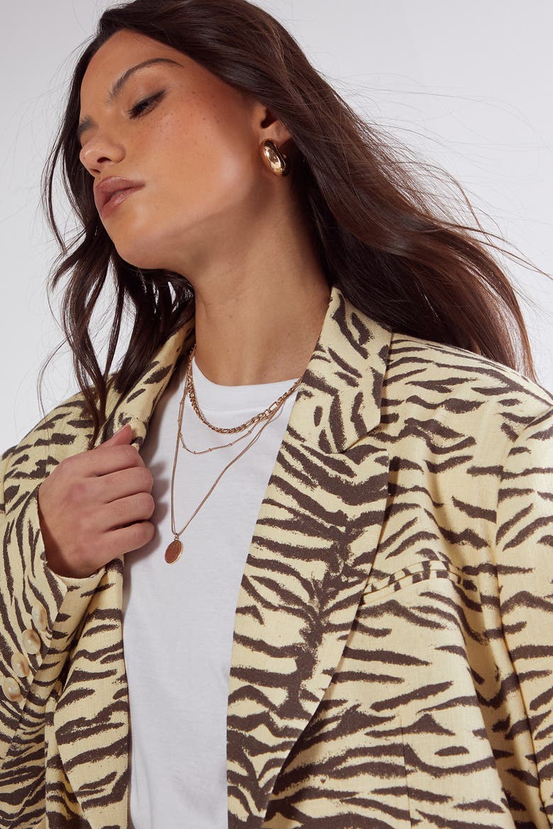 Zebra Print Oversized Tailored Blazer, Alternate, color, Butter