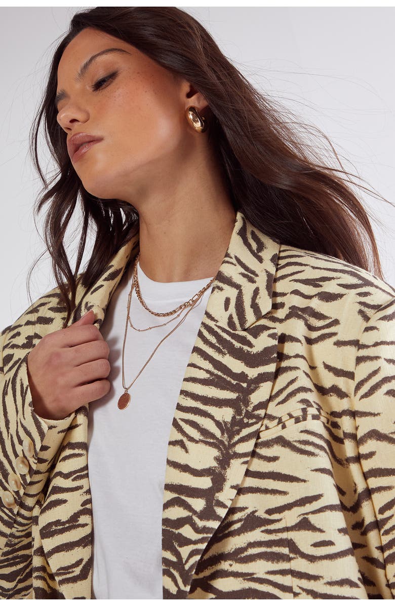NASTY GAL Zebra Print Oversized Tailored Blazer, Alternate, color, Butter