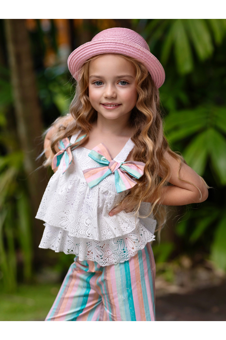 Coastal Boho Lace Top and Palazzo Pant Set, Alternate, color, White