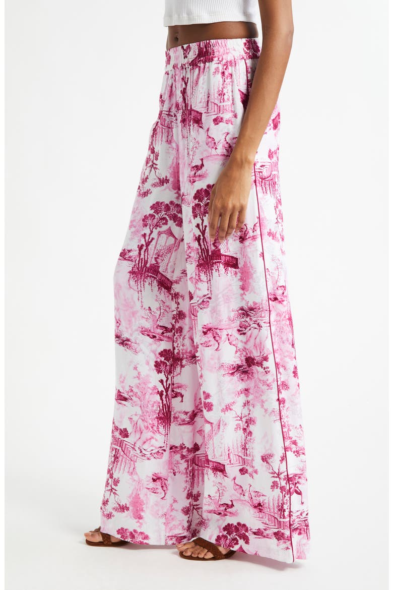 Ivy Wide Leg Pull-On Pants, Alternate, color, WHITE/ PINK PORCELAIN TOILE
