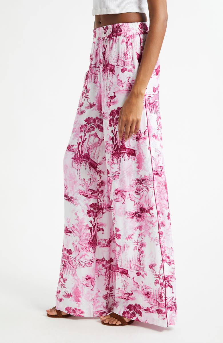 L'AGENCE Ivy Wide Leg Pull-On Pants, Alternate, color, White/ Pink Porcelain Toile