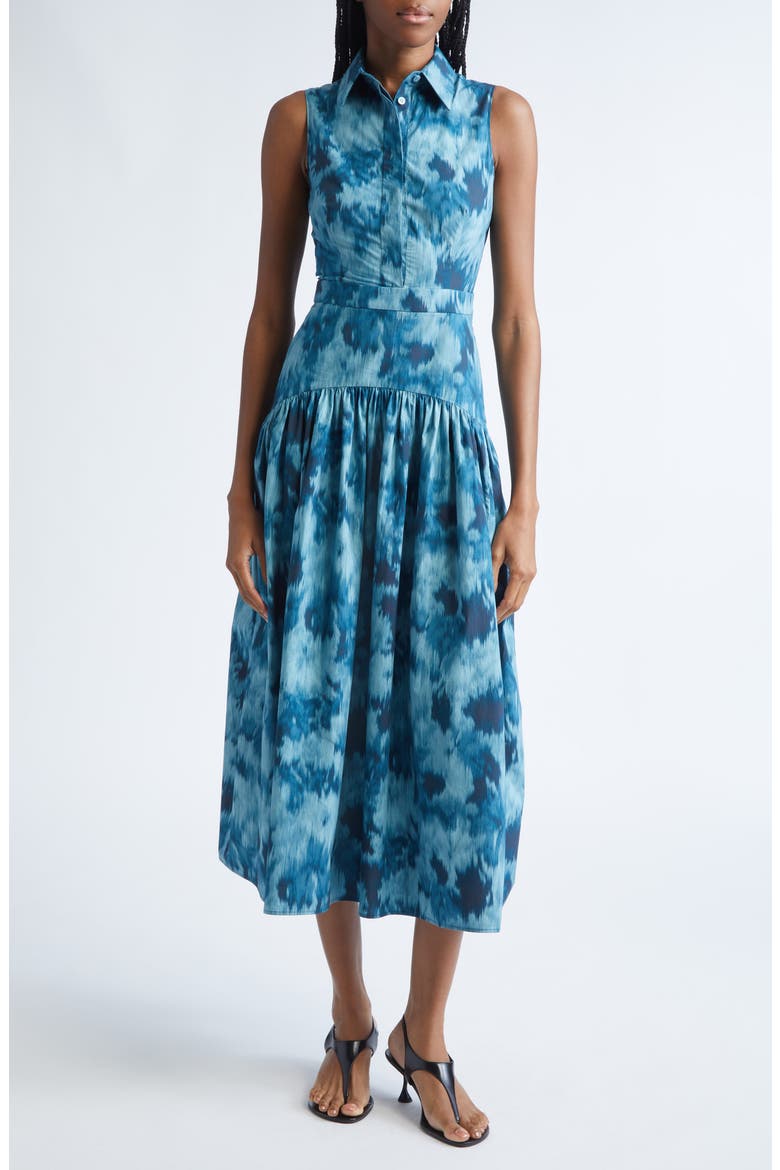 Floral Ikat Print Midi Shirtdress, Main, color, SEAGLASS MULTI