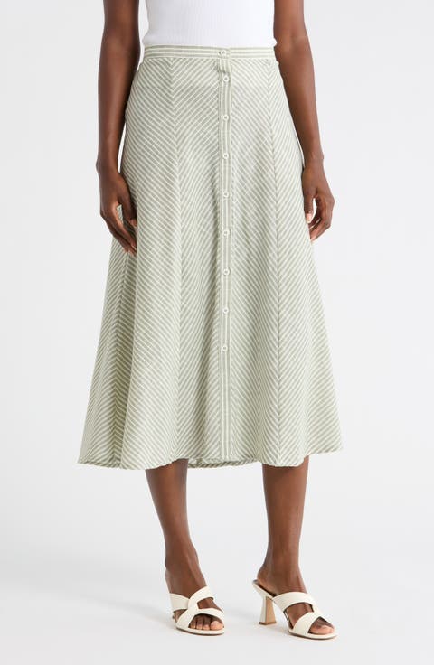 Stripe Button Front Maxi Skirt