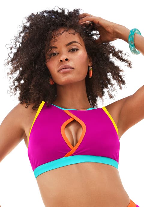 Shimmer Trim High-Neck Keyhole Bikini Top