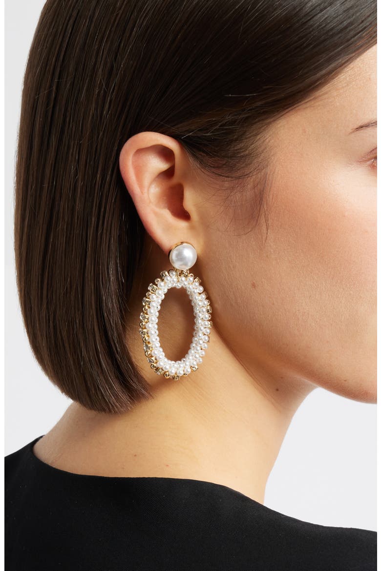 Faux Pearl & Rhinestone Drop Earrings, Alternate, color, WHITE- CLEAR- GOLD