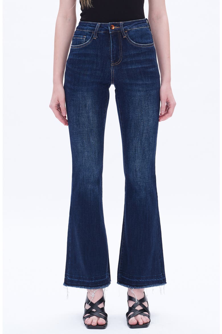 Release Hem Mid Rise Flare Jeans, Main, color, DARK BLUE
