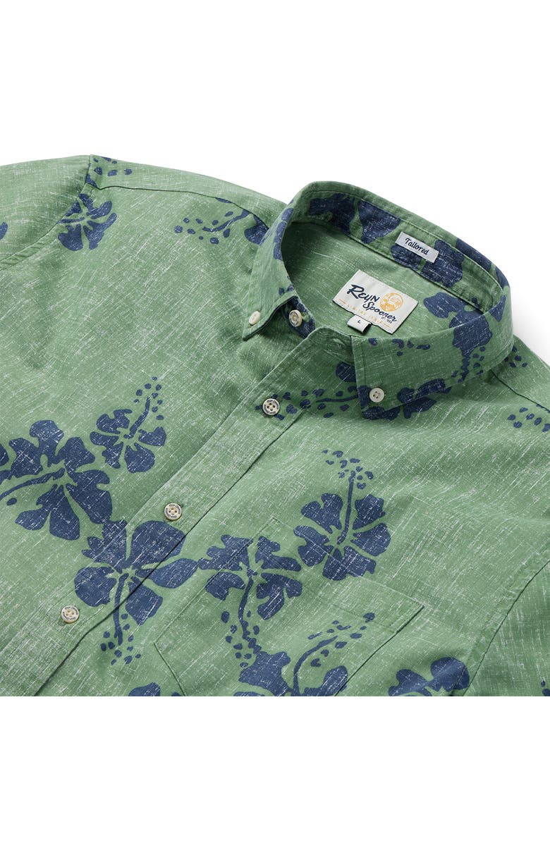 Reyn Spooner 50th State Tailored Fit Short Sleeve Button Down Shirt, Alternate, color, Jade