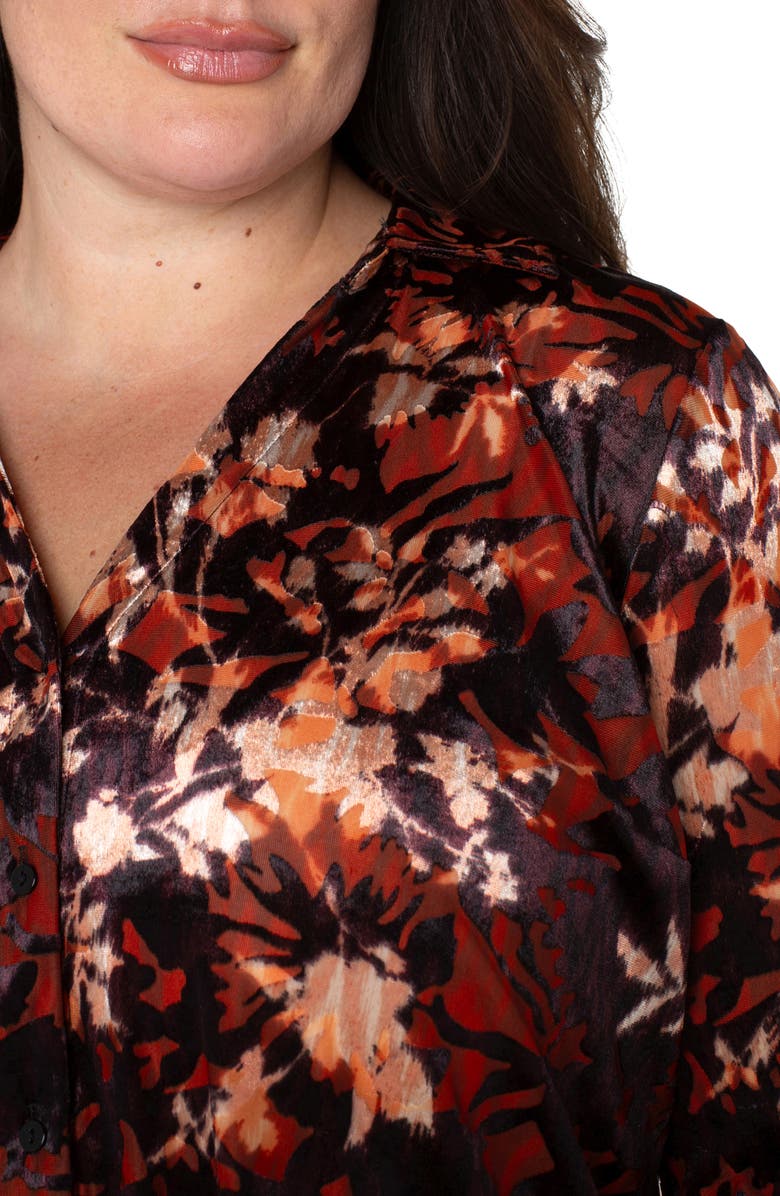 Liverpool Los Angeles Floral Print Burnout Velvet Shirt, Alternate, color, 