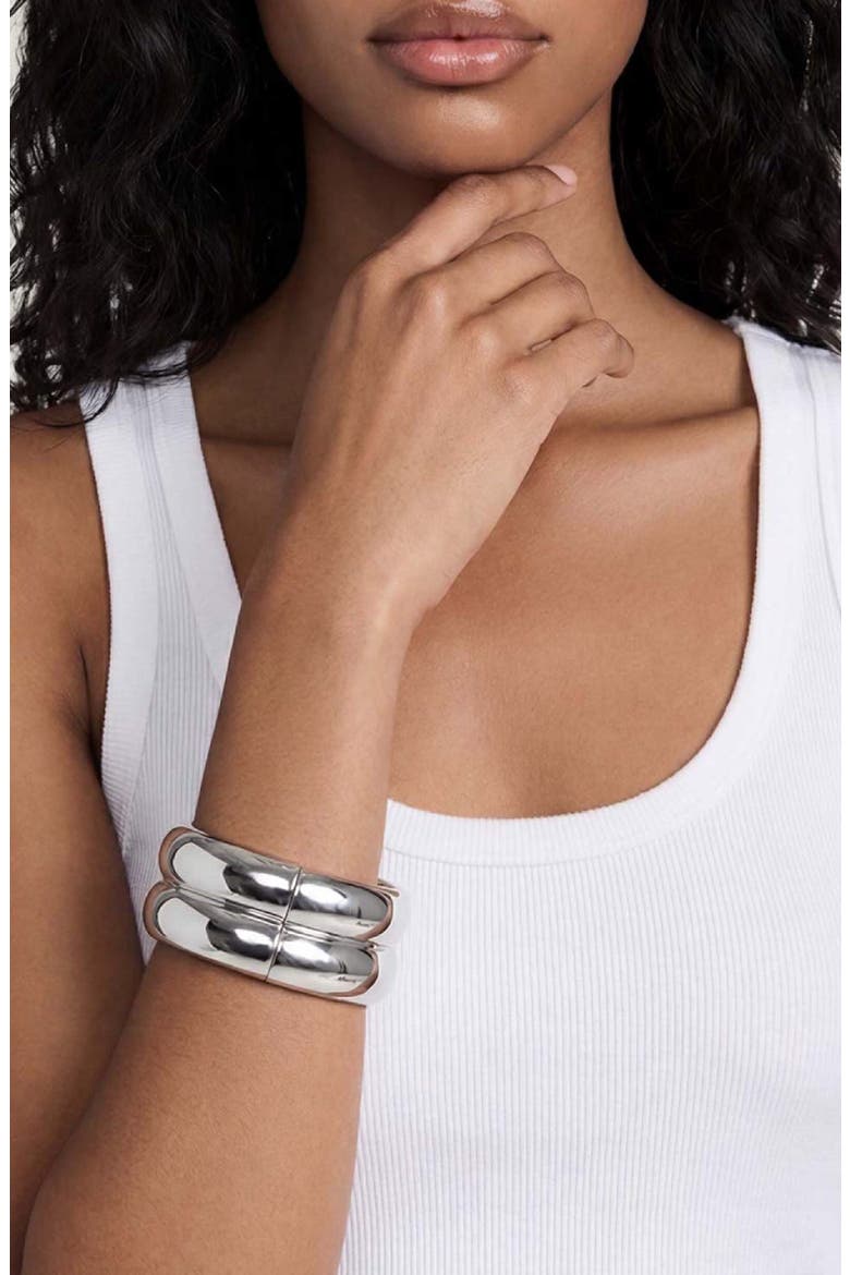 Set of 2 Stackable Hinged Bangle Bracelets, Alternate, color, SILVER