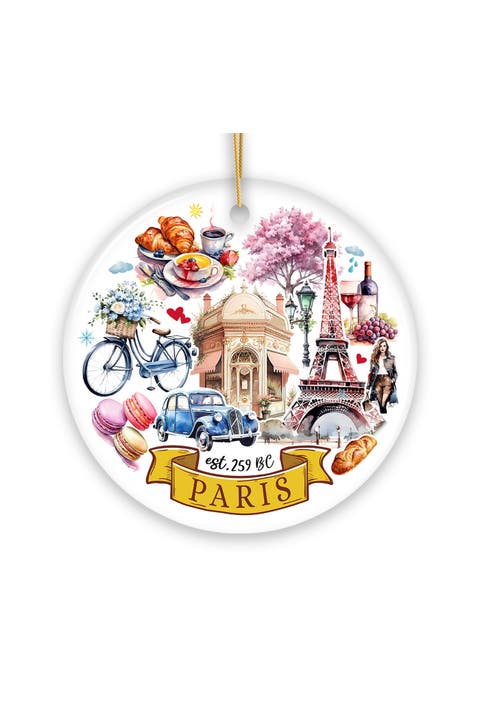 Paris Eiffel Tower Watercolor Ceramic Ornament
