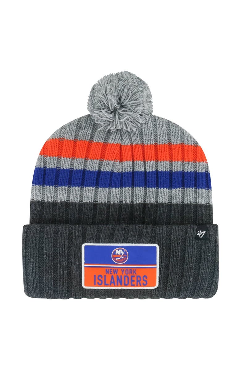 '47 Men's '47 Gray New York Islanders Stack Patch Cuffed Knit Hat with Pom, Main, color, Gray